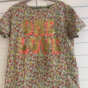 Mini Boden Floral "One Love" Short Sleeve Tee - Gold & Pink